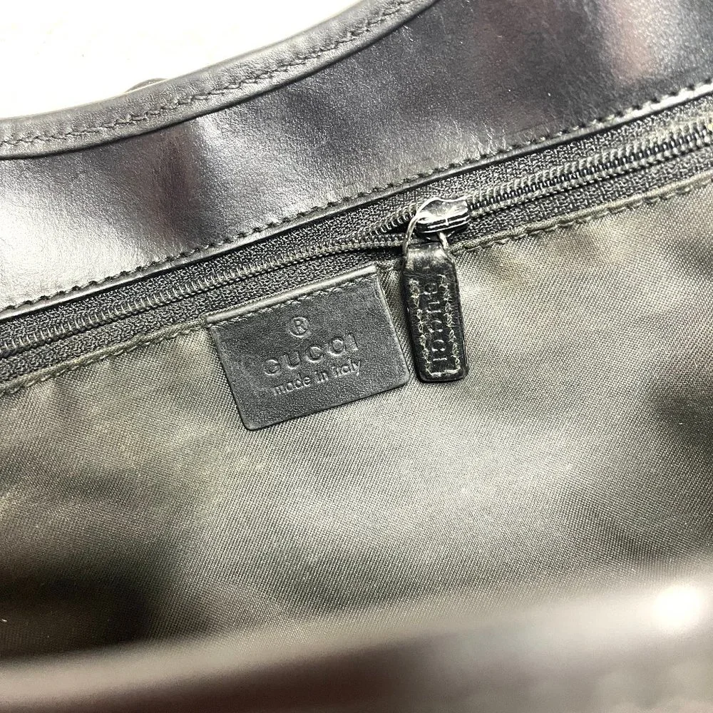 Auc Gucci Black GG Canvas and Leather Jackie Bardot Vintage Hobo